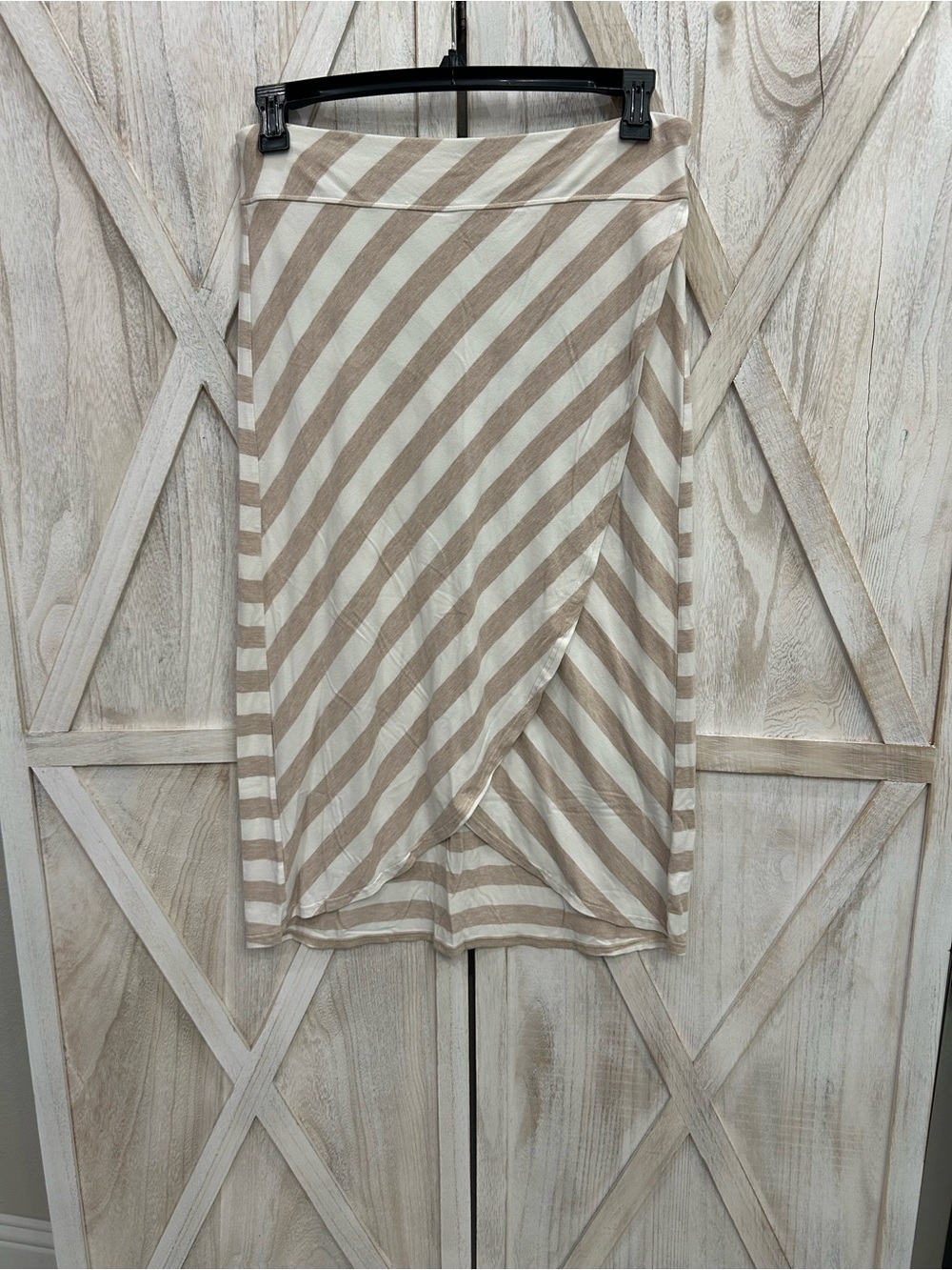 Athleta Beige & White Striped Midi Wrap Skirt